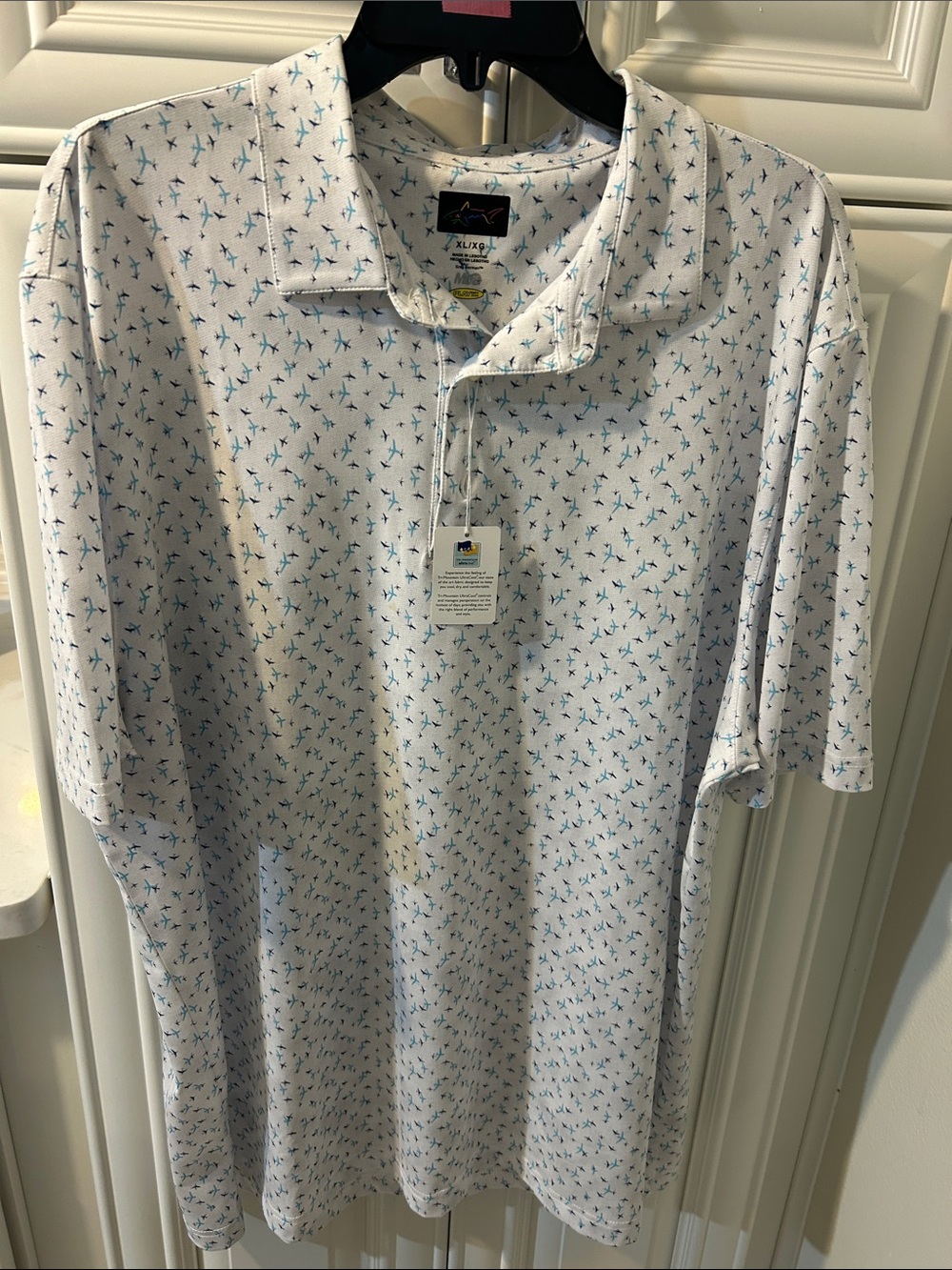 Greg Norman Collection White Polo with Blue Microprint